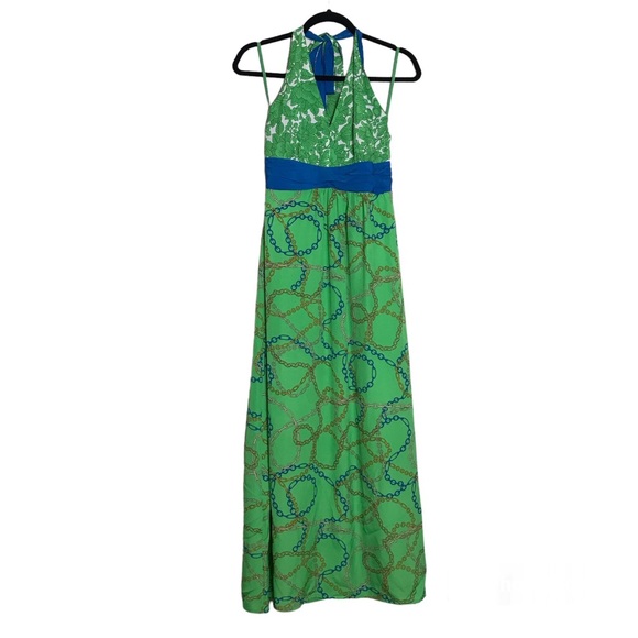 New York & Company Green Floral Chain Print Halter Sleeveless Maxi Dress Size XS - Picture 2 of 14